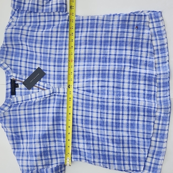 Tommy Hilfiger Women's Blue White Plaid Cotton Popover Short Sleeves Shirt Small - Picture 14 of 15